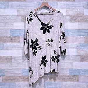 SOMA Pajama Tunic Tee Gray Black Floral Asymmetric Hem Jersey Knit Womens XL